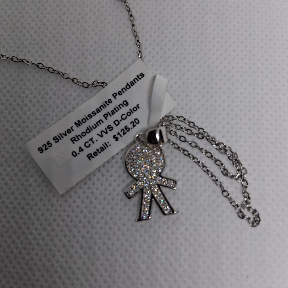 Sterling Silver Rhodium-Plated Sparkling Pendant Necklace - Silver